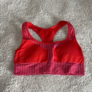 Red and Pink Striped Sports Bra